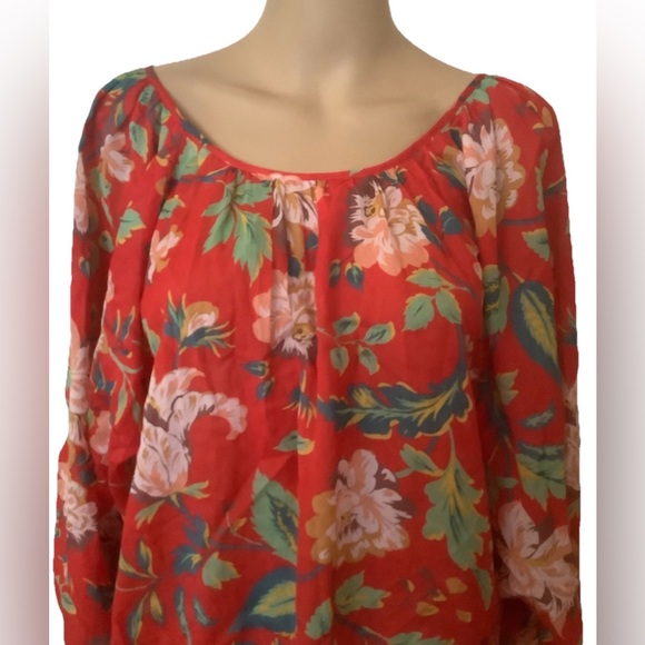 Maeve by Anthropologie Red Floral Peasant Blouse - Women's Top retro Sz L - Picture 4 of 13